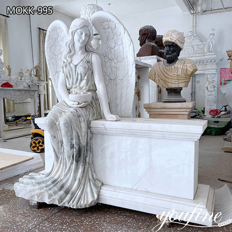 Hand Carved Memorial Marble Angel Headstone for Sale MOKK-995