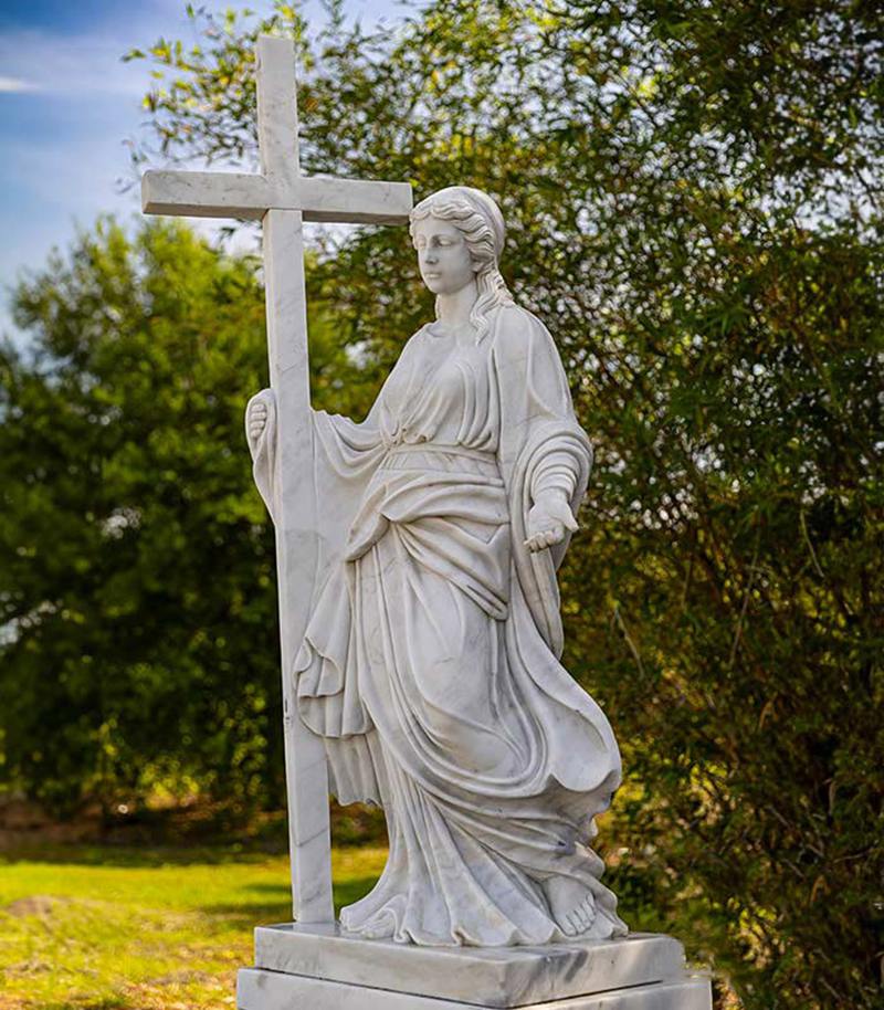 Large Marble Christian Woman with Cross Memorial Statue (1)