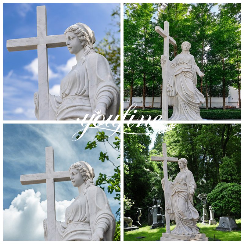 Large Marble Christian Woman with Cross Memorial Statue (2)