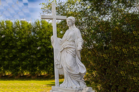 Large Marble Christian Woman with Cross Memorial Statue